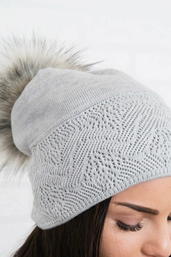 Gray hat with a pompom