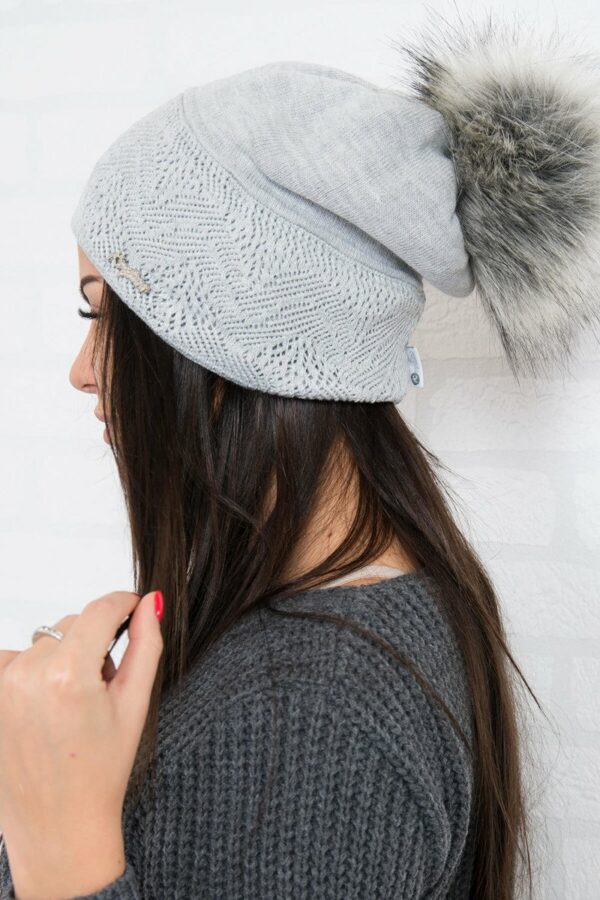 Gray hat with a pompom - Image 2